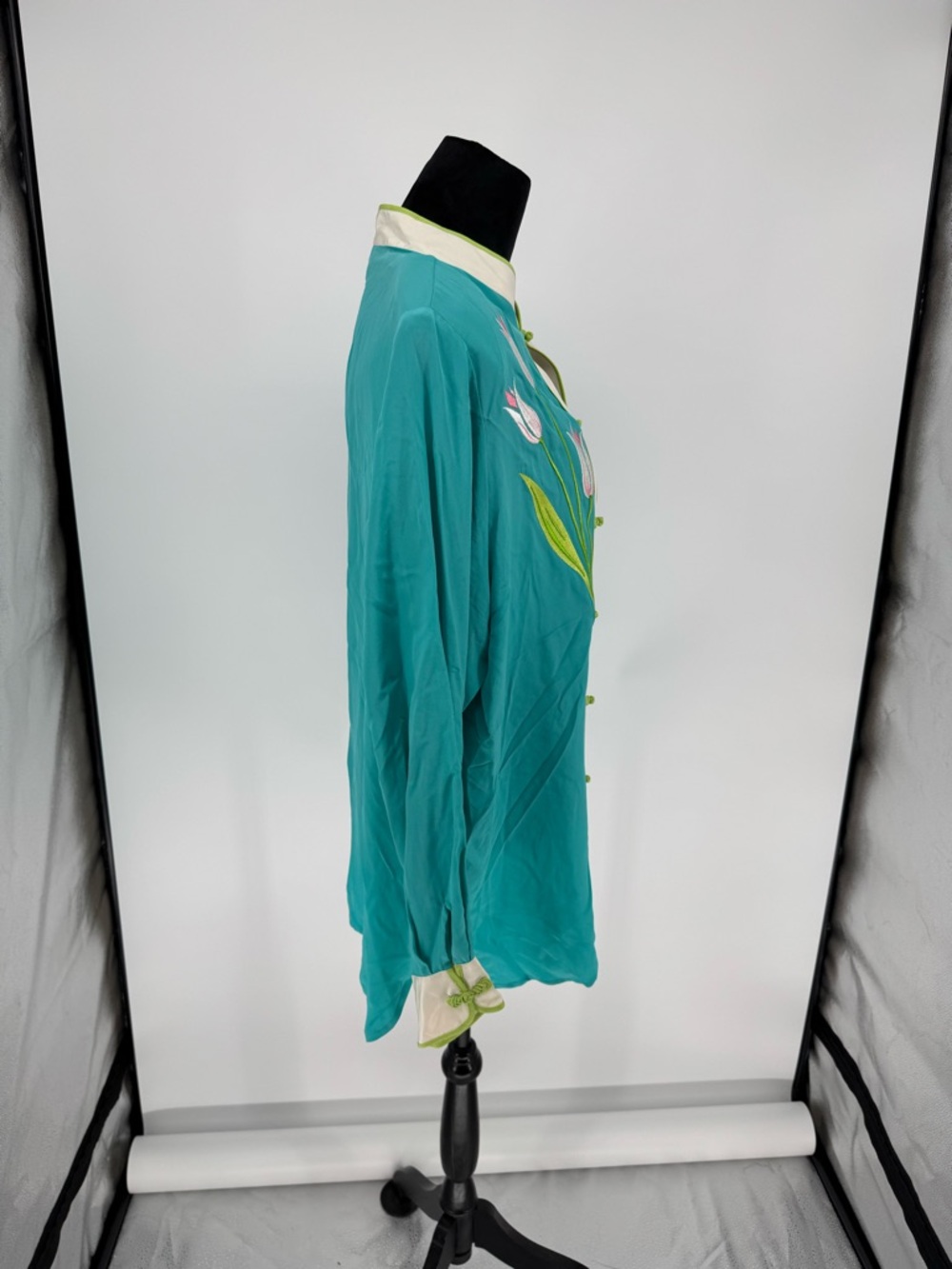VTG Bob Mackie Wearable Art Silk Skirt Set Green/Pink Floral Print READ SIZES F4 - Picture 7 of 9
